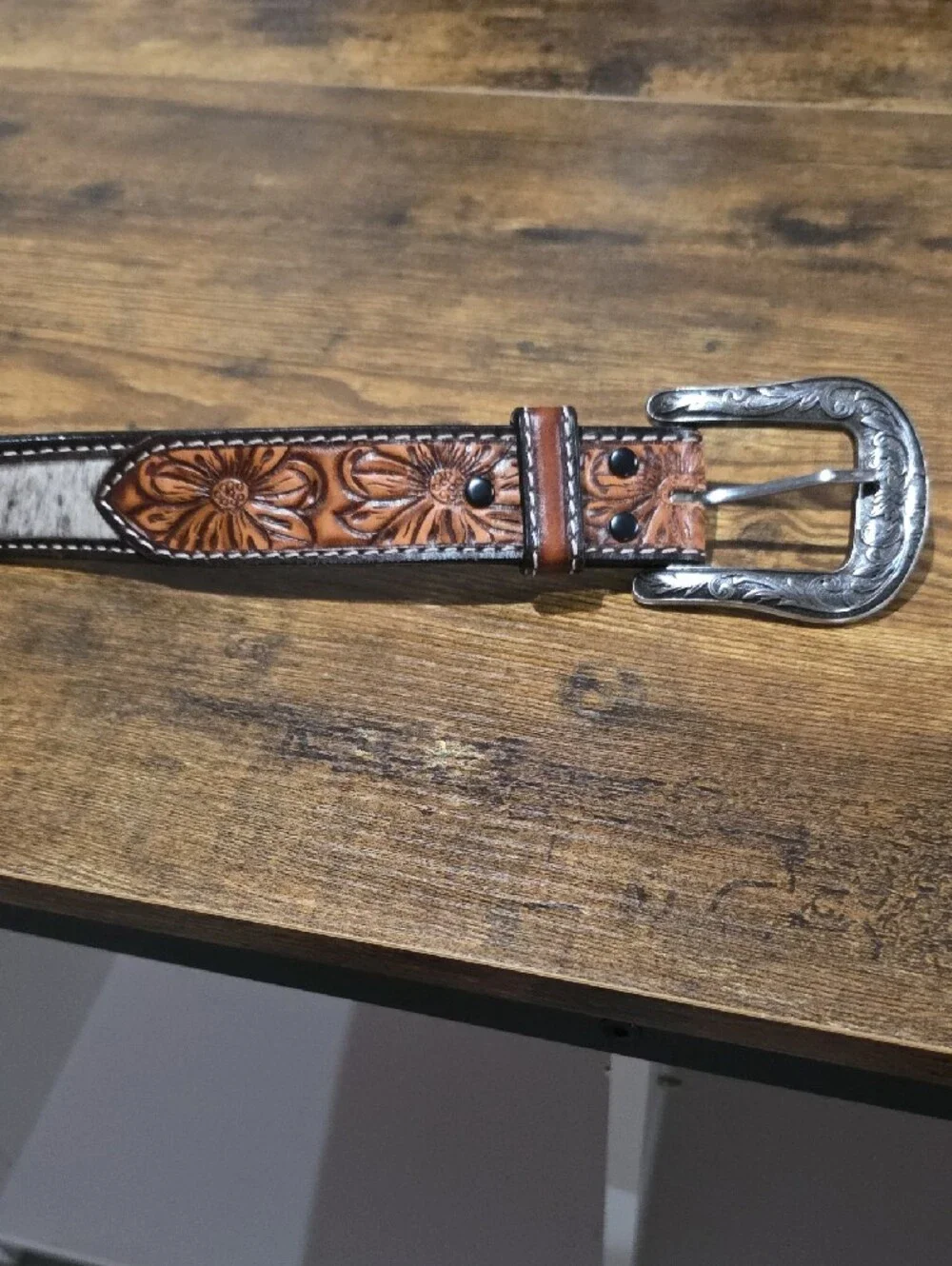 Floral Hair On Hide Belt